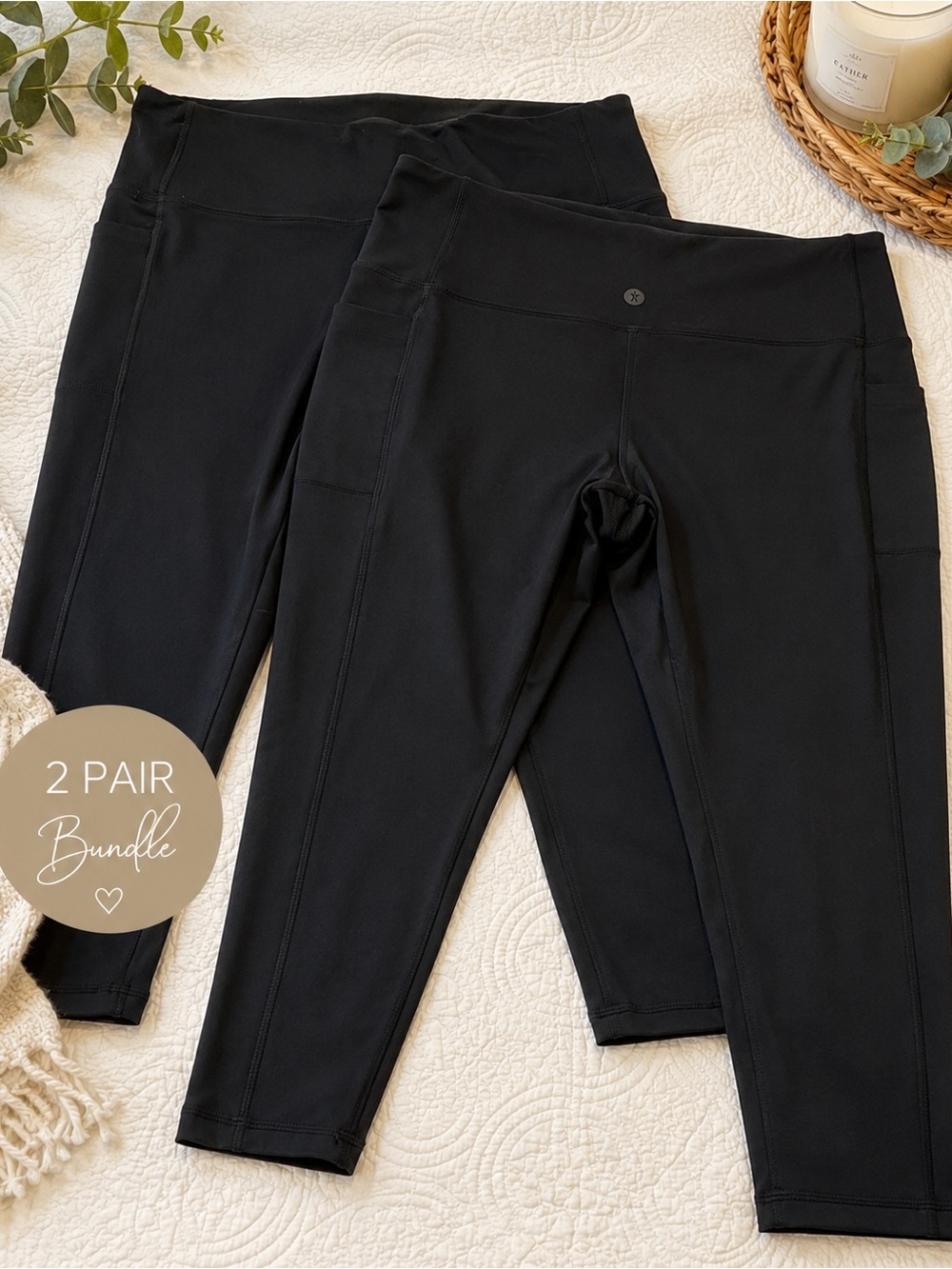 Pair (2) Danskin Black Active Leggings | Hip Pocket | GUC | XL